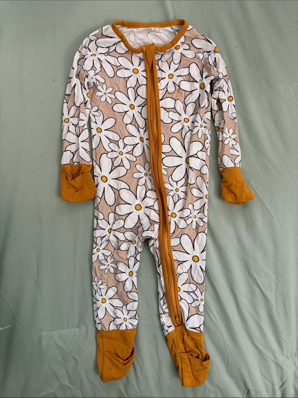 6 month old little girl Floral One-Piece Pajamas in Mustard Trim
